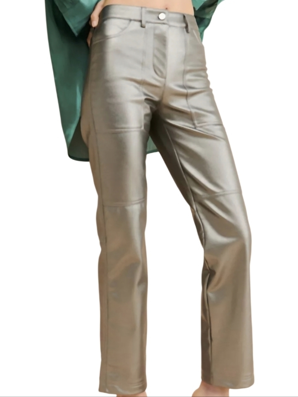 Stella‎ Nova Anthropologie Dunia New Vegan Leather Pants Metallic Silver Size 4